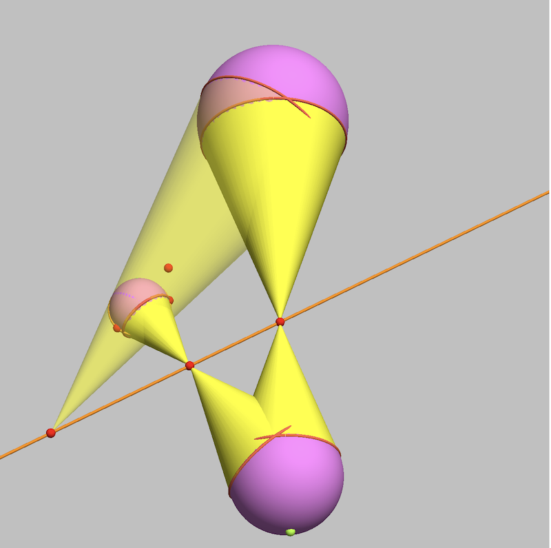 Cones tangent to three spheres